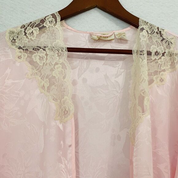 Victoria Secret Sleepwear Women M Pink Ivory Robe Negligee Gold Label Comfy VTG - Picture 14 of 14